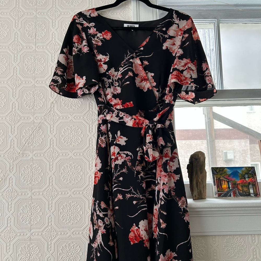 BB Dakota Black and Pink Floral Midi Dress